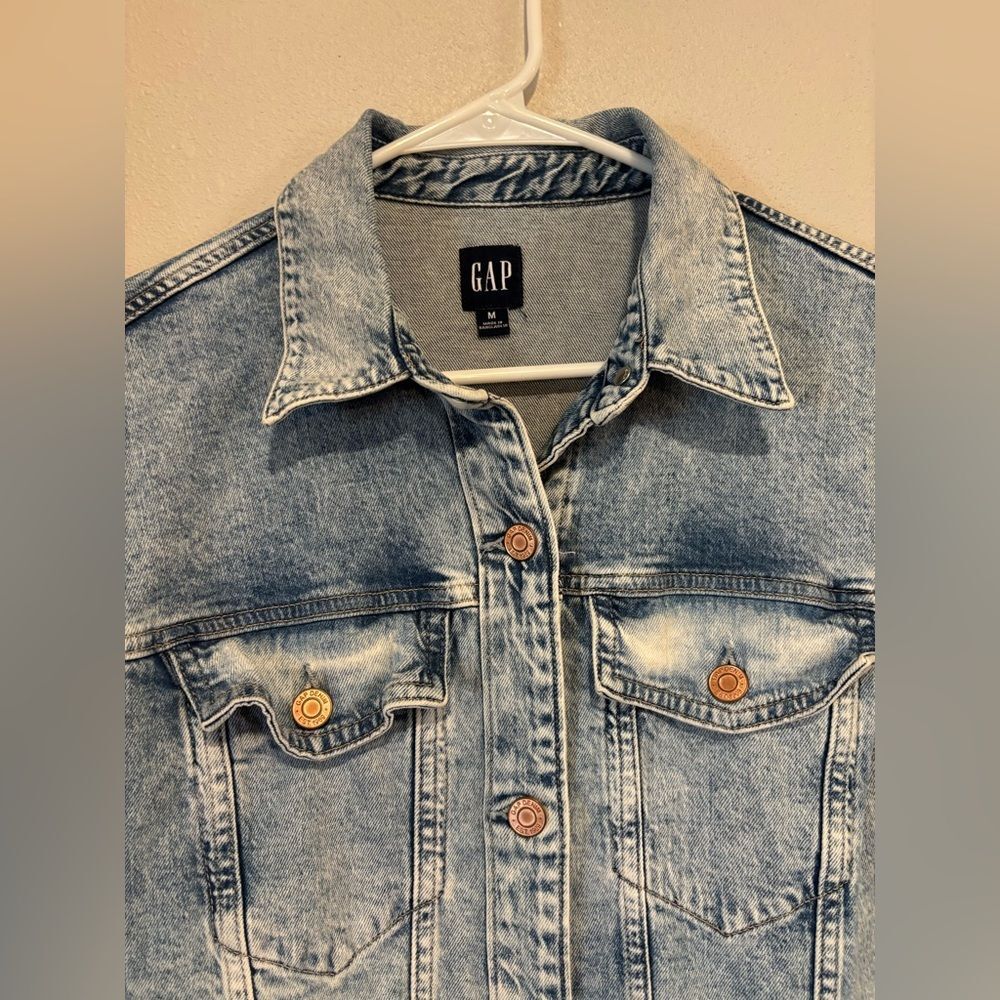 GAP Denim Midi Dress Belted Button Front Acid Wash Long Sleeve Size M - Picture 3 of 8